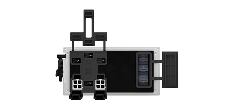 Integrated Wega 1 V voltage detecting system in rear view with flat plug and compact plug connections