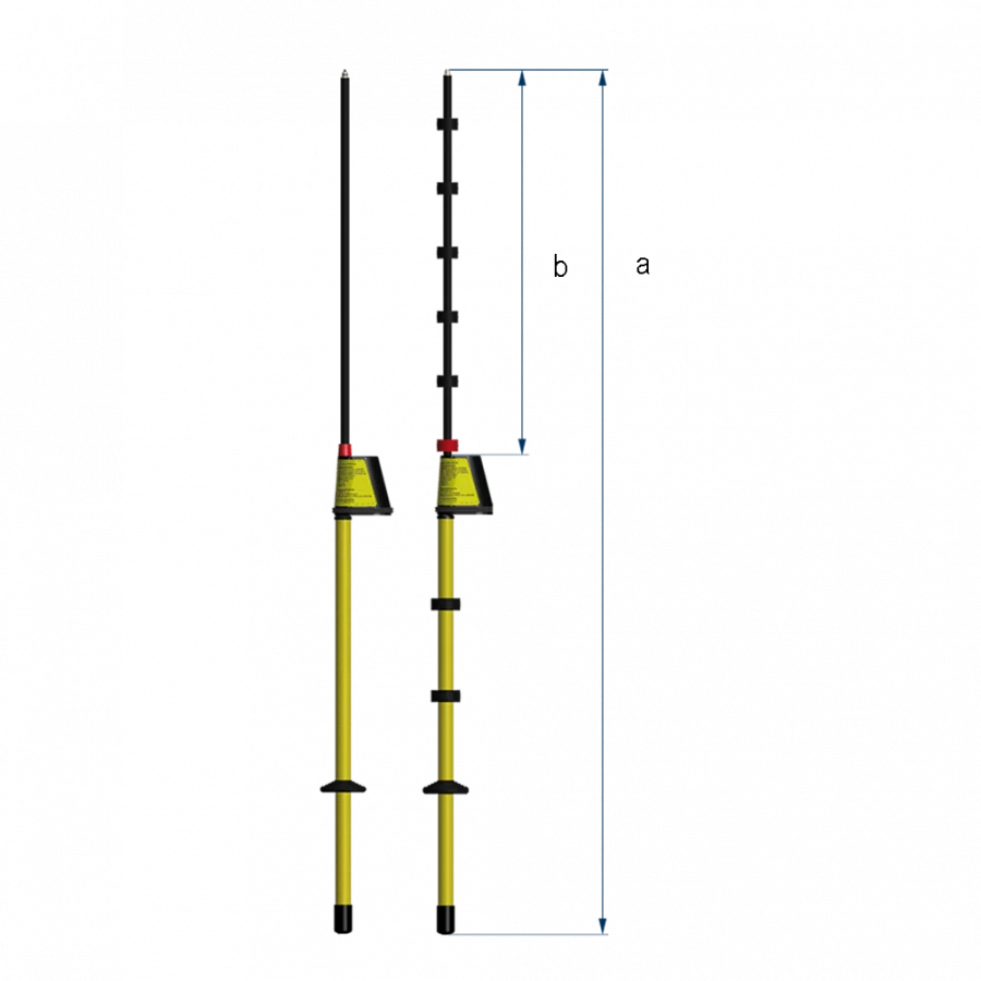 Two long rods as voltage detectors Comet, which have a yellow handle and a small contact tip at the end